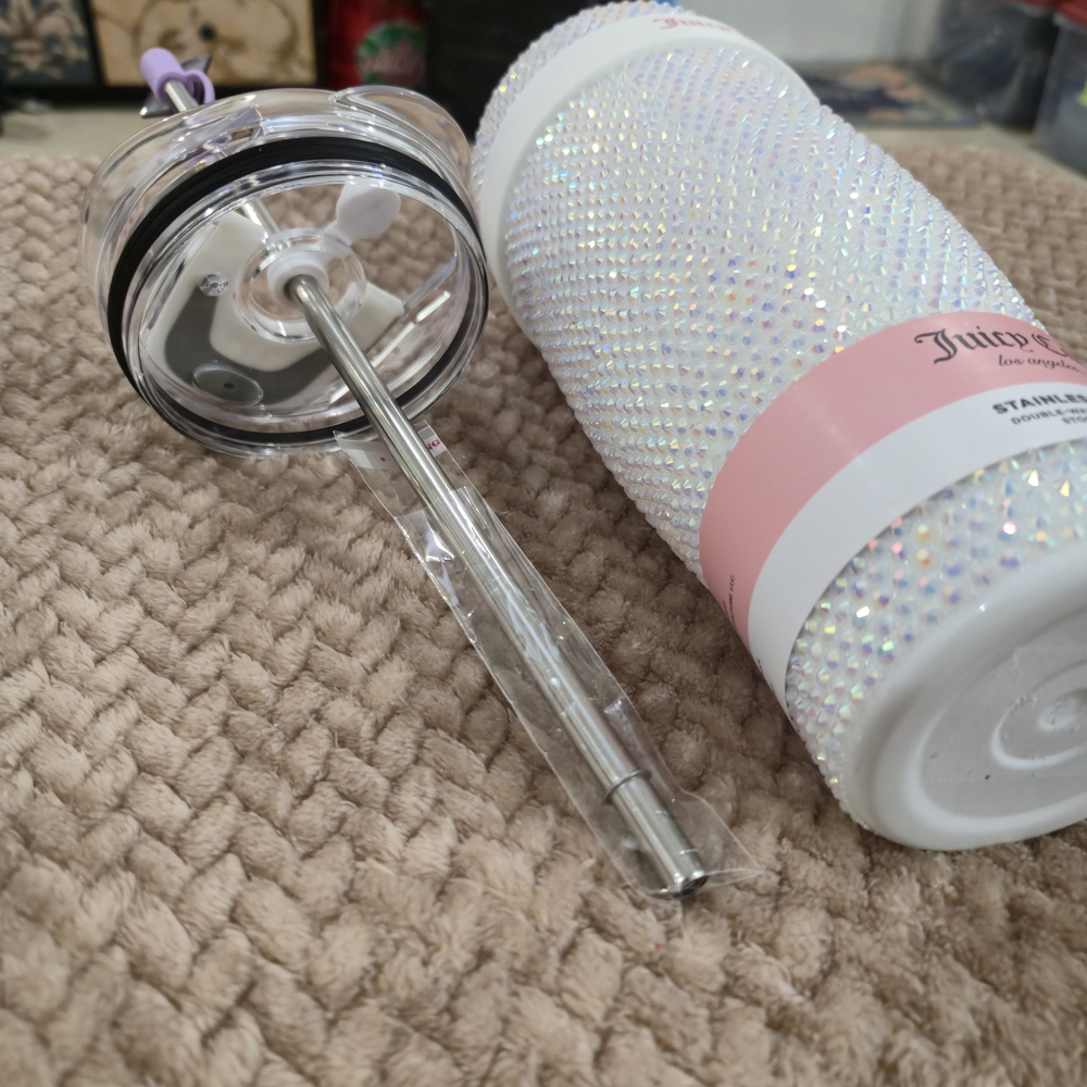 Juicy Couture 40oz Bling Tumbler Discontinued Rare Rhinestone Cup Iridescent NEW - Picture 8 of 10